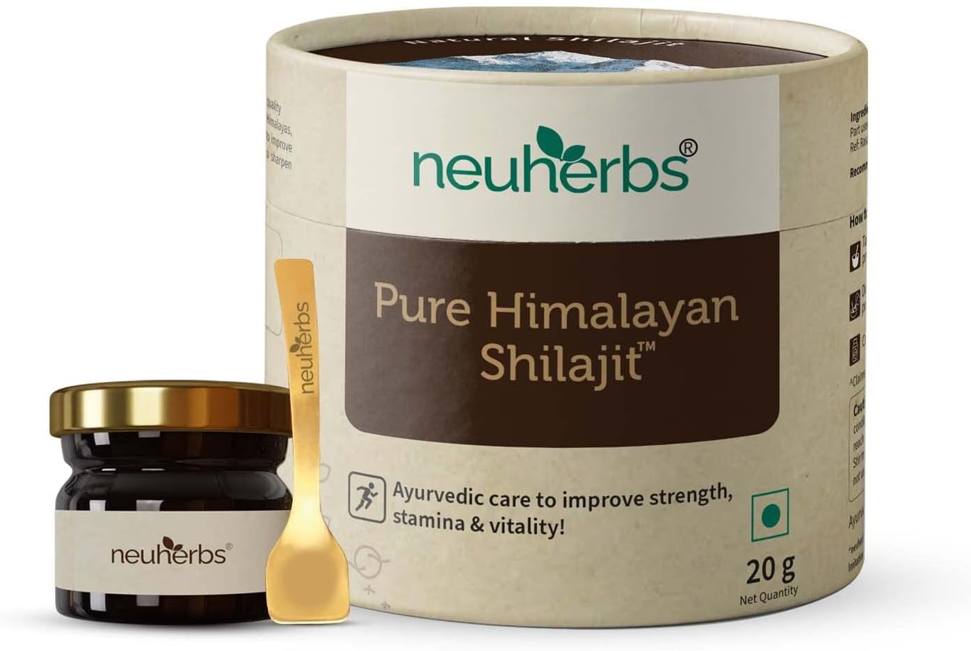 Neuherbs 100% Ayurvedic Himalayan Shilajit Resin 20G with 75% Fulvic Acid for Energy Boost & Immune Support, Men & Women | Lab Tested Black Shilajeet 20G Pack