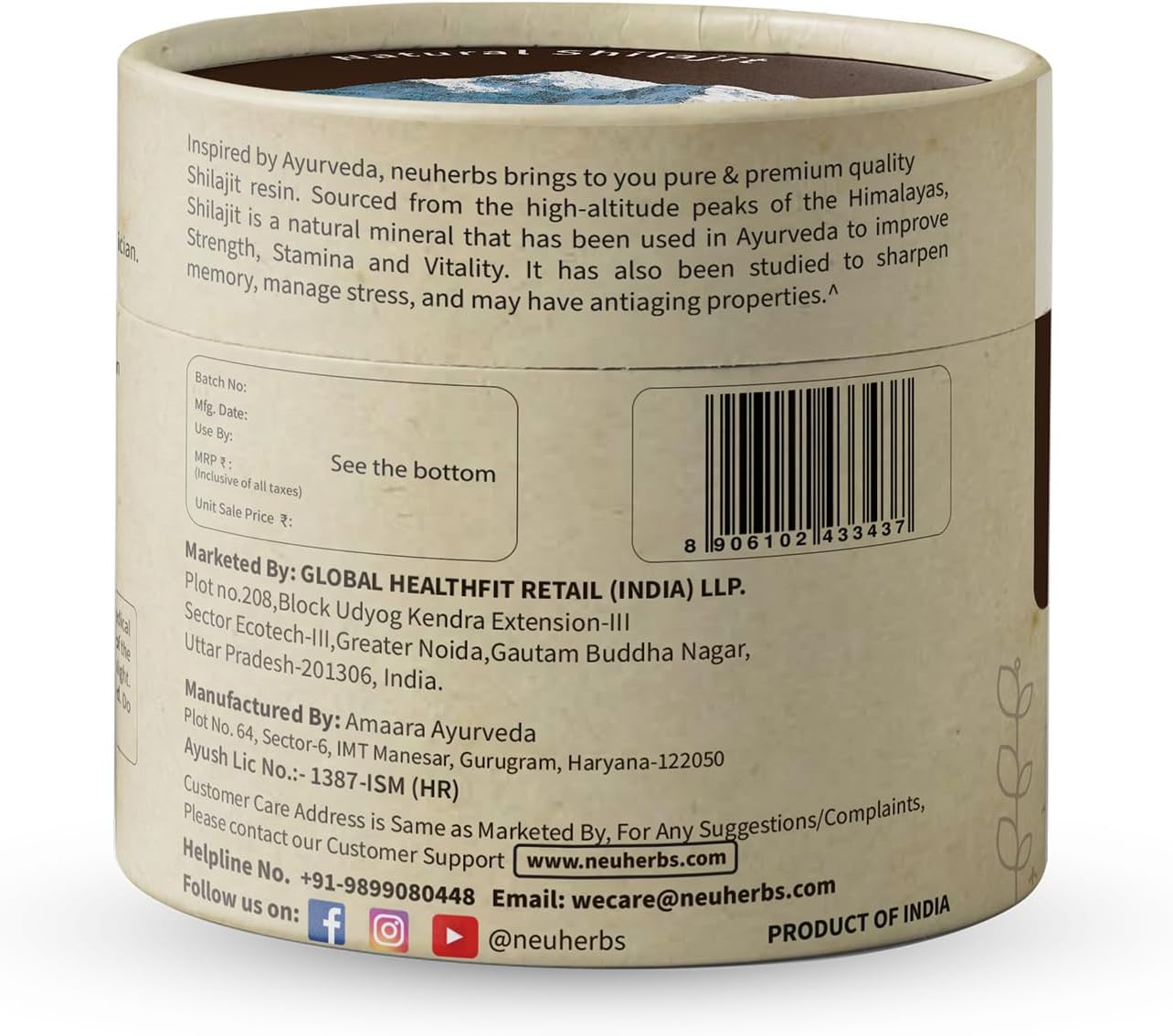Neuherbs 100% Ayurvedic Himalayan Shilajit Resin 20G with 75% Fulvic Acid for Energy Boost & Immune Support, Men & Women | Lab Tested Black Shilajeet 20G Pack