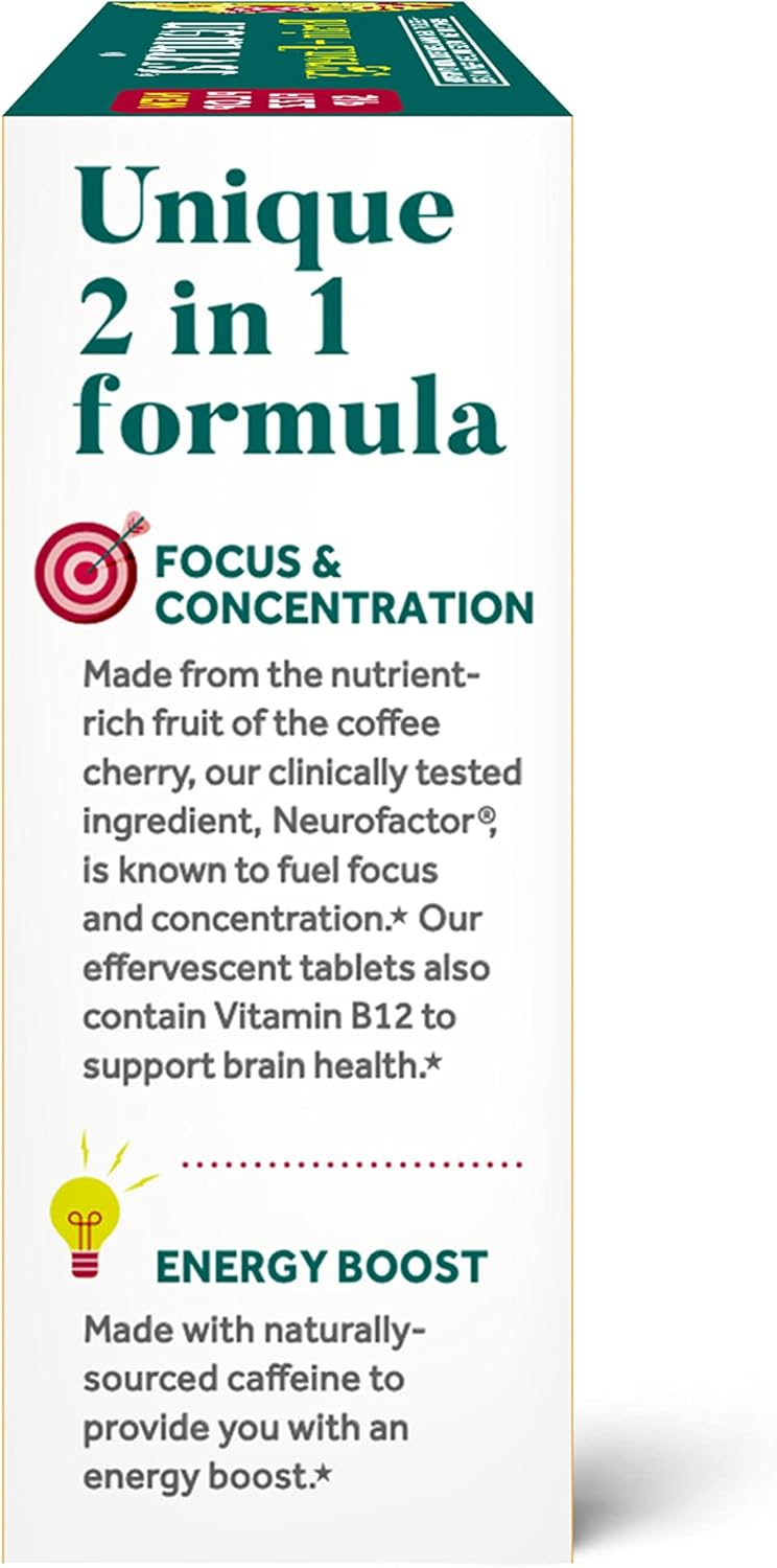NEURIVA Brain + Energy Supplement with Neurofactor, Vitamin B12, Caffeine for Focus & Energy, 30ct Cherry Limeade Tablets