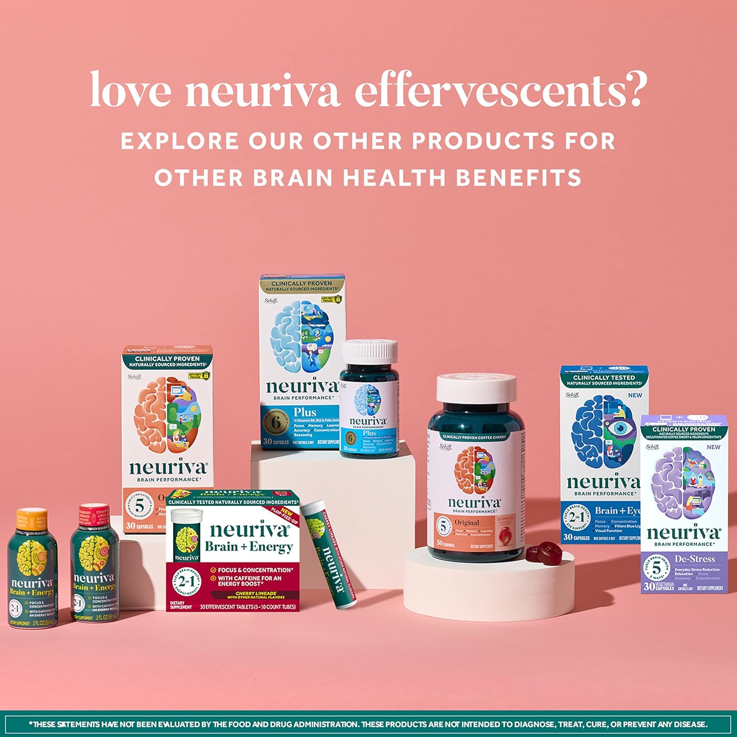 NEURIVA Brain + Energy Supplement with Neurofactor, Vitamin B12, Caffeine for Focus & Energy, 30ct Cherry Limeade Tablets