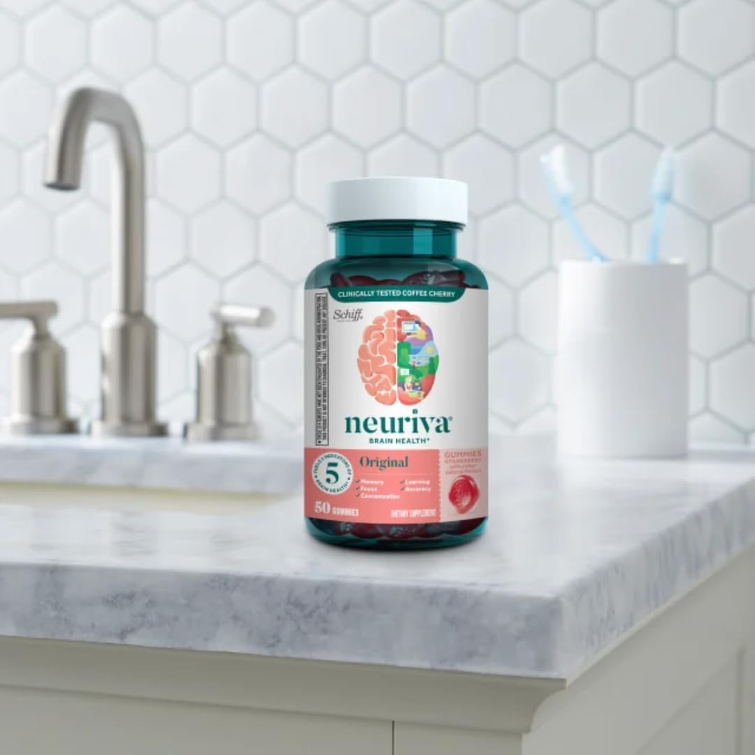 NEURIVA Original Brain Supplement with Clinically Tested Nootropics for Memory, Focus & Concentration - Strawberry Flavor, 50 Gummies - 2 Pack