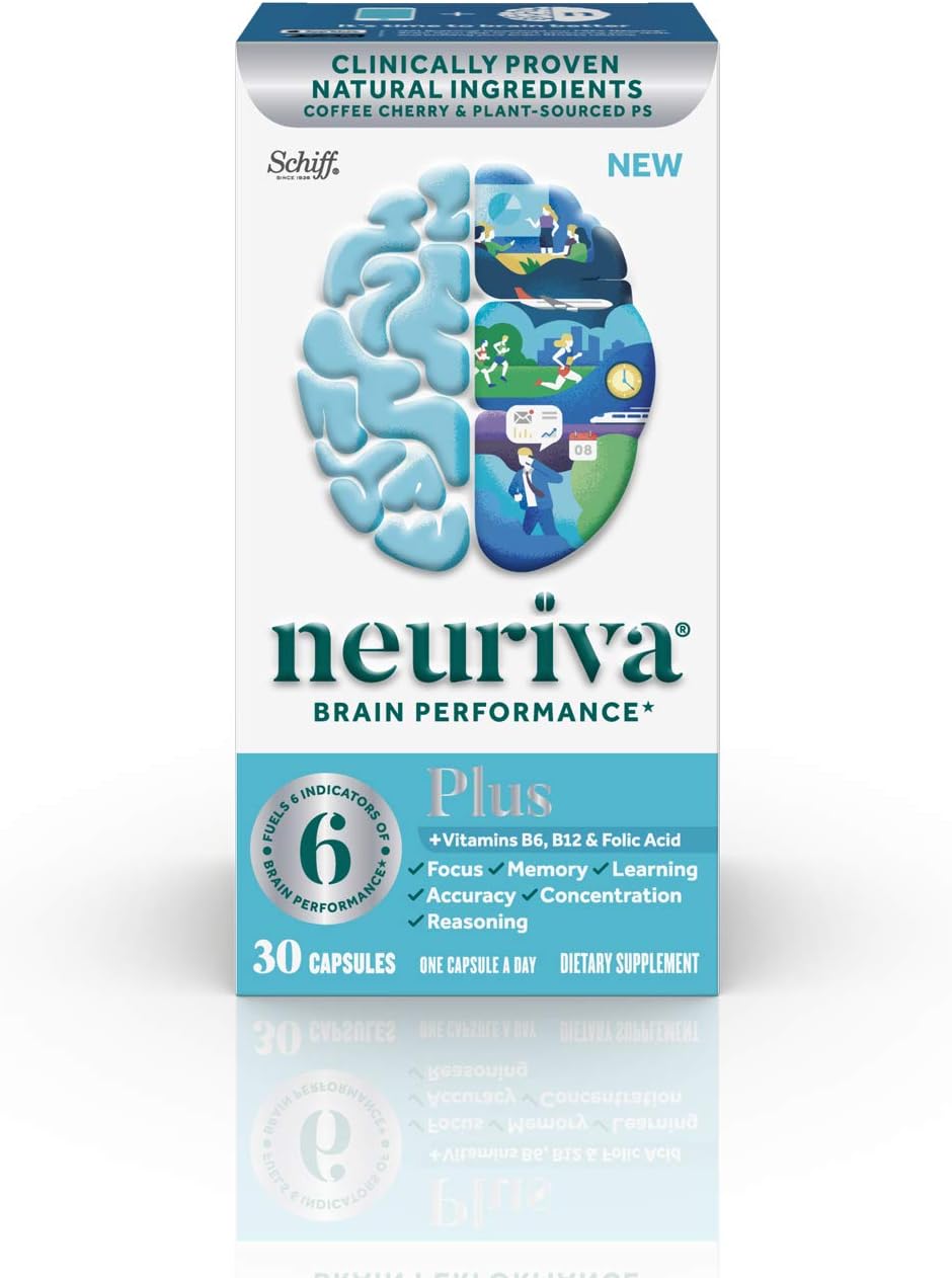 NEURIVA Plus Capsules 30 Count Bottle - Nootropic Brain Supplement for Focus, Memory, Learning - Pack of 6