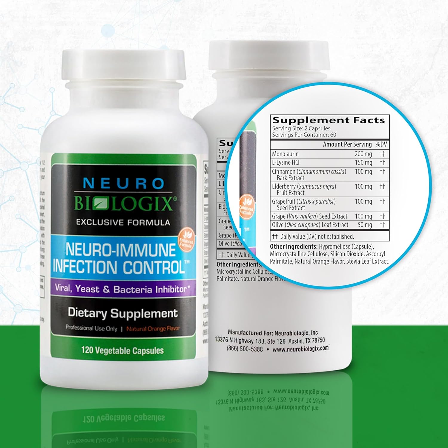 Neuro Biologix Neuro Immune Infection Control with Monolaurin, Lysine, Elderberry, Cinnamon & Olive Leaf - Gut & Immune Support Supplement for Yeast Balance & Digestive Health