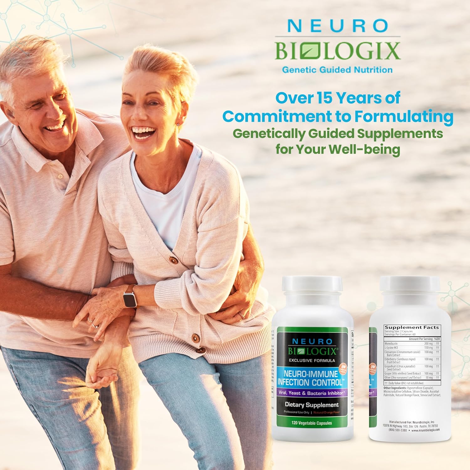 Neuro Biologix Neuro Immune Infection Control with Monolaurin, Lysine, Elderberry, Cinnamon & Olive Leaf - Gut & Immune Support Supplement for Yeast Balance & Digestive Health