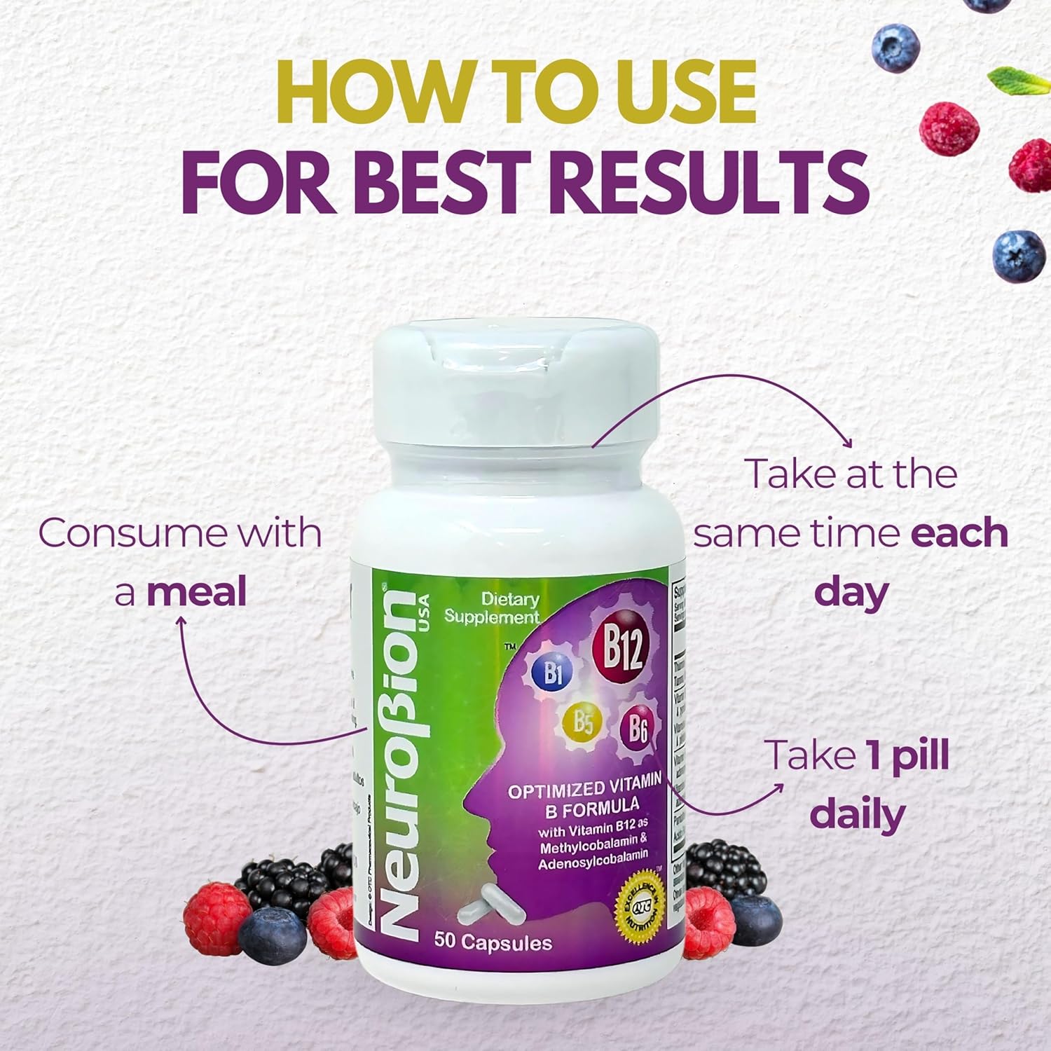 Neurobion Classic Formula B12 Methylcobalamin Dietary Supplement - 50 Capsules for Optimal Neuro Health