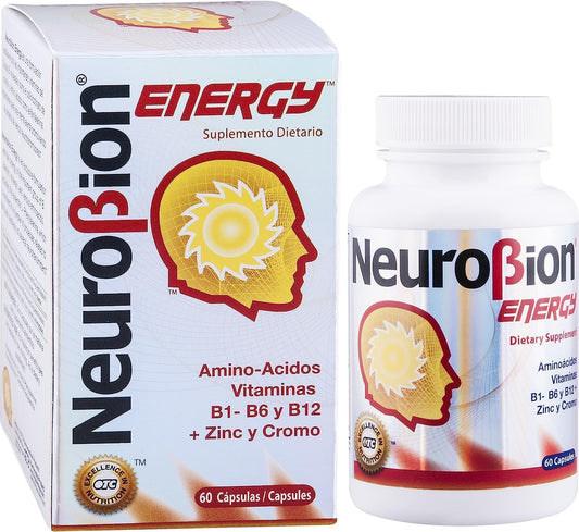 Neurobion Energy Supplement with Amino Acids and Vitamin B Complex - Boosts Brain Alertness and Stamina - 60 Capsules
