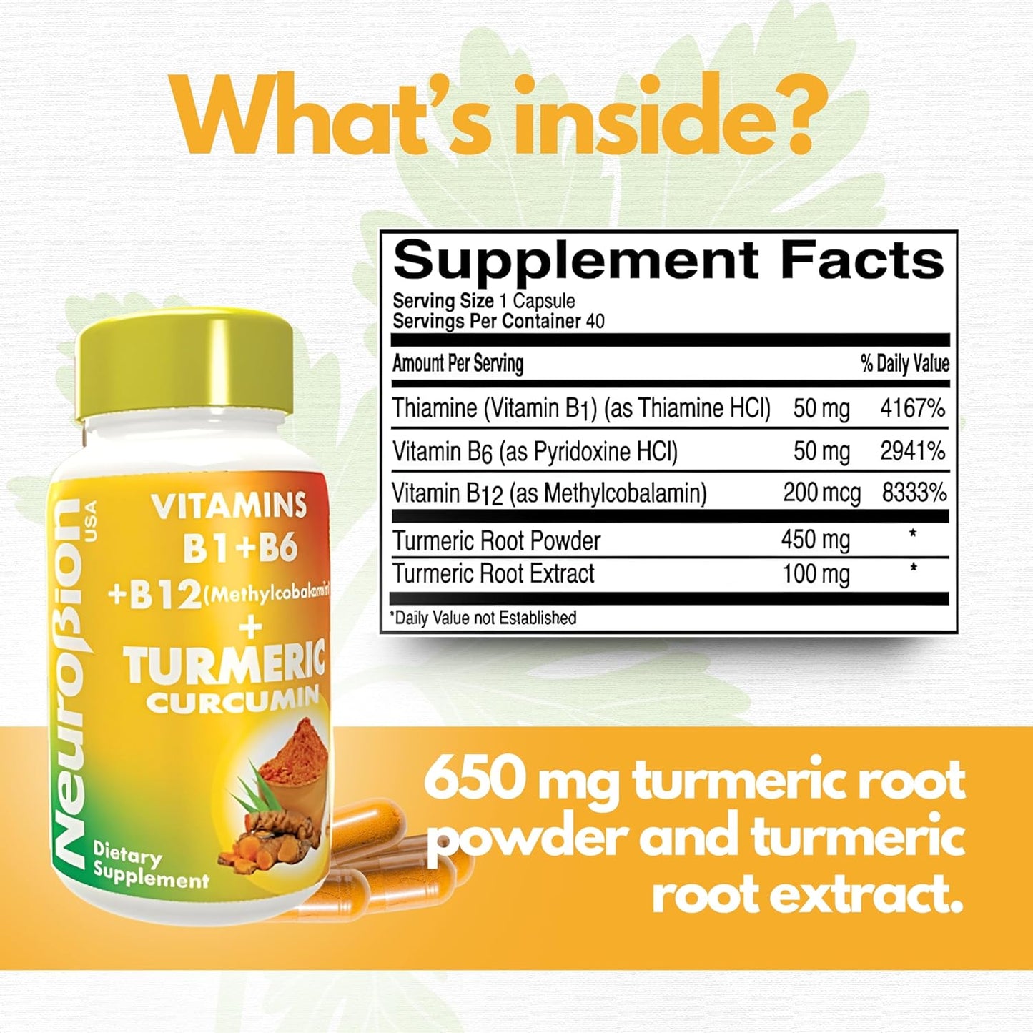 Neurobion Turmeric Curcumin 650mg Capsules with B12 - High Absorption Antioxidant Support Herbal Supplement - Ultra Potent Multivitamin Complex