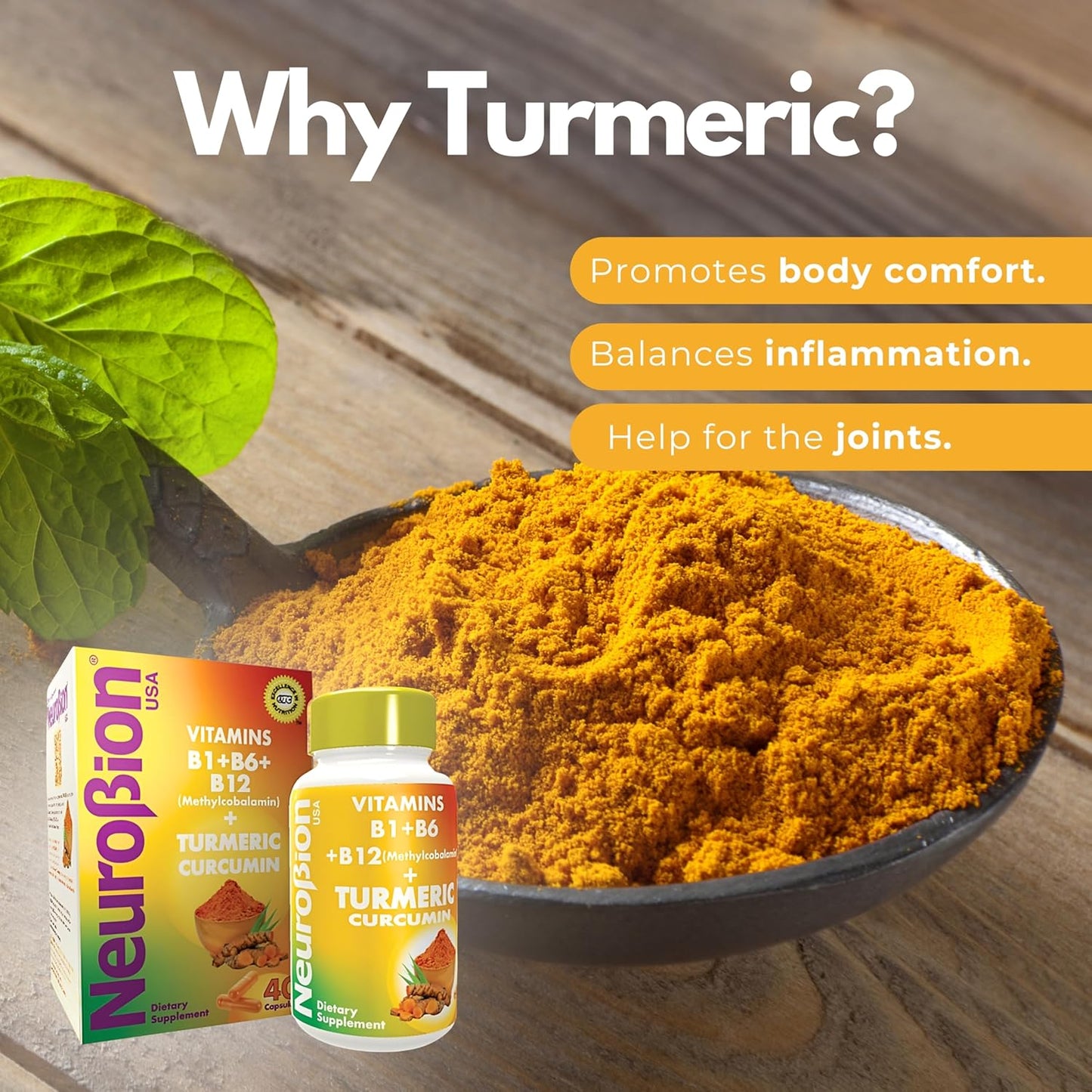 Neurobion Turmeric Curcumin 650mg Capsules with B12 - High Absorption Antioxidant Support Herbal Supplement - Ultra Potent Multivitamin Complex