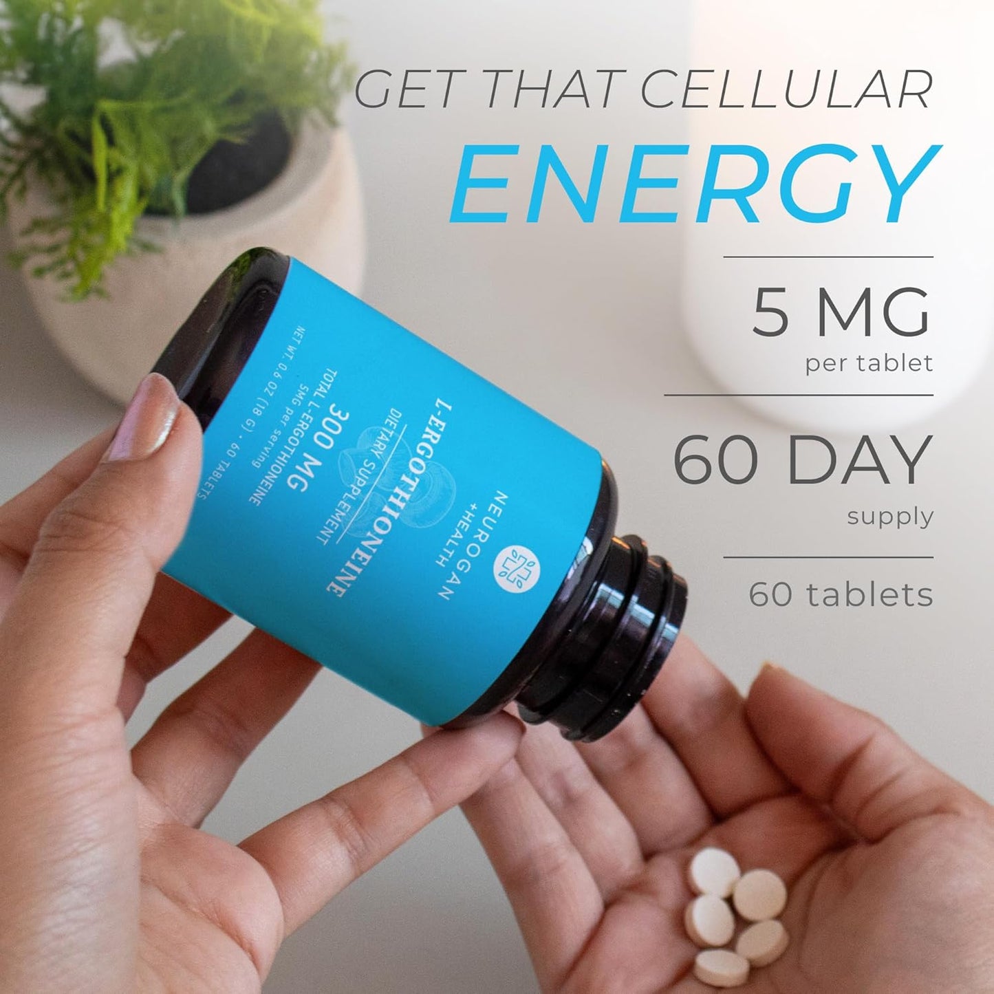 Neurogan L-Ergothioneine Tablets 5mg - Longevity & Brain Health Support Supplement - 60 Servings