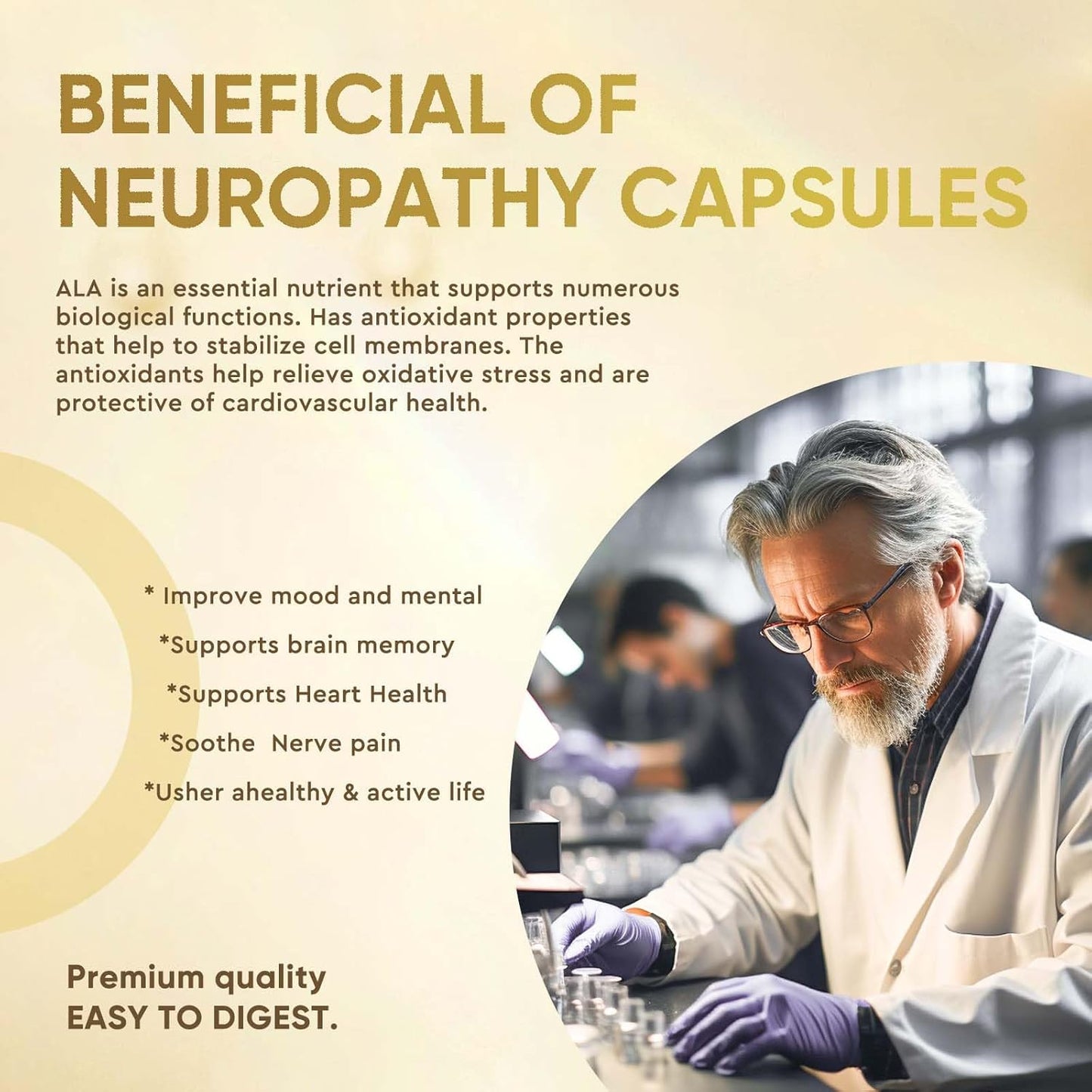 Neuropathy Support Supplement - 120 Capsules with 600mg Alpha Lipoic Acid for Nerve Relief in Hands, Feet, Toes - Peripheral Neuropathy Support