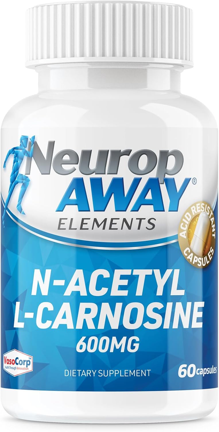 NeuropAWAY Elements N-Acetyl-L-Carnosine 600mg Capsules - 60CT, Acid Resistant, Third Party Tested & CGMP Manufactured