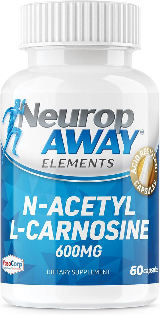 NeuropAWAY Elements N-Acetyl-L-Carnosine 600mg Capsules - 60CT, Acid Resistant, Third Party Tested & CGMP Manufactured