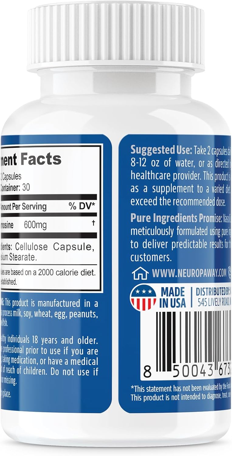 NeuropAWAY Elements N-Acetyl-L-Carnosine 600mg Capsules - 60CT, Acid Resistant, Third Party Tested & CGMP Manufactured