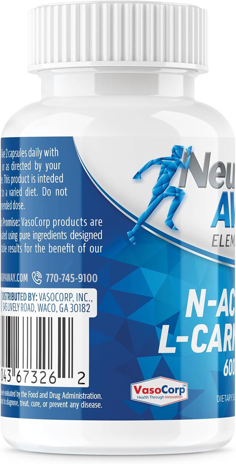 NeuropAWAY Elements N-Acetyl-L-Carnosine 600mg Capsules - 60CT, Acid Resistant, Third Party Tested & CGMP Manufactured