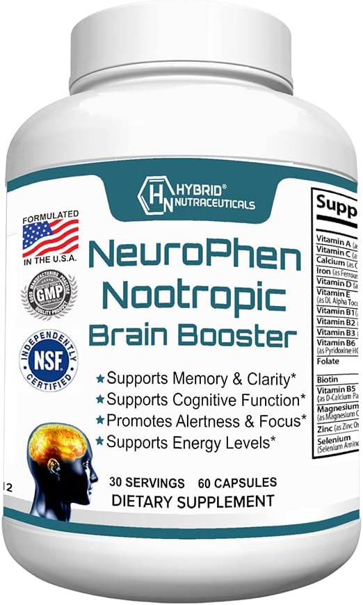 NeuroPhen Nootropics Brain Booster Supplement with Bacopa Extract, Phosphatidylserine, Huperzine A - 60 Capsules for Focus and Memory