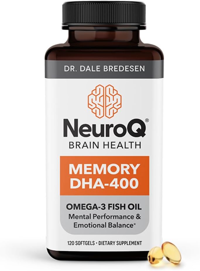 NeuroQ Memory DHA-400 - Omega-3 Fish Oil Supplement for Mental Performance & Brain Health - Supports Memory, Focus & Balance - 120 Softgels