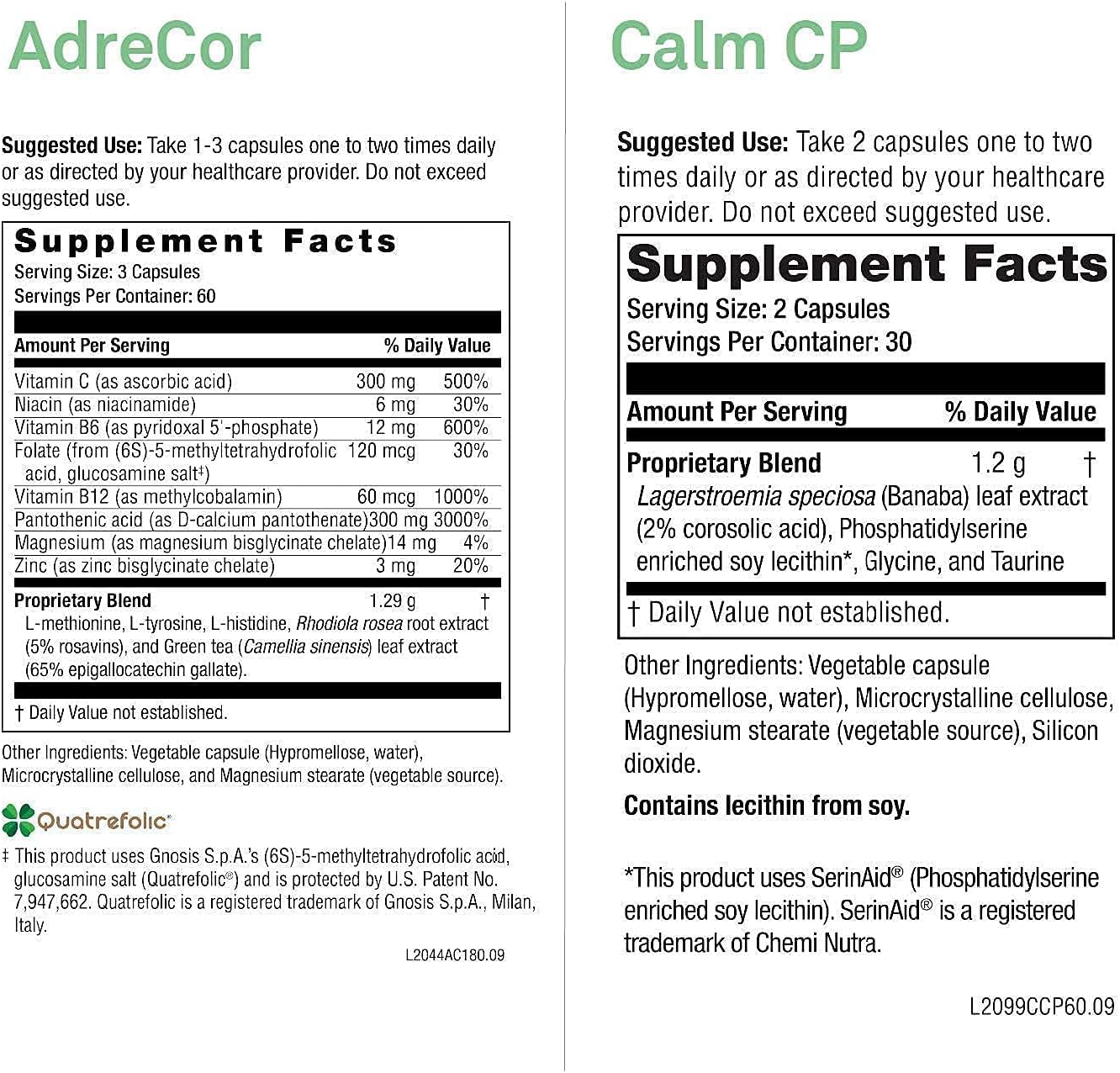 NeuroScience AdreCor and Calm CP Stress + Adrenal Support Set - 2 Products, 180 Capsules, 60 Capsules