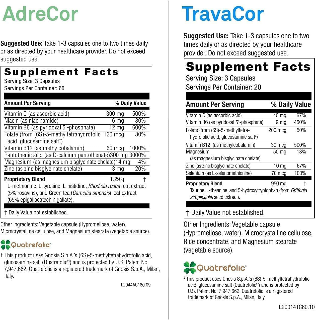 NeuroScience Mood and Adrenal Support Bundle - AdreCor and TravaCor (2 Products, 180 Capsules, 60 Capsules)