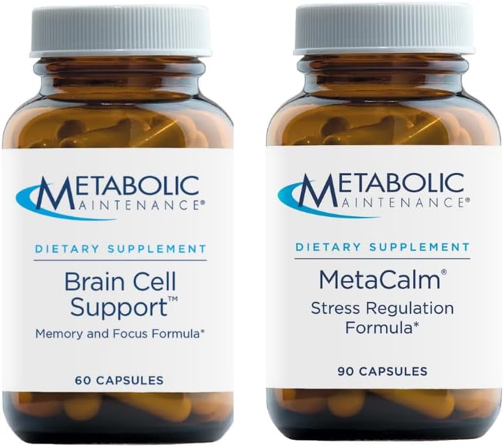 Neurotransmitter Support Bundle - Brain Cell + Metacalm with Citicoline, DMAE, Ginkgo, GABA, 5-HTP, L-Theanine - Memory, Focus, Mood - 60 Caps + 120 Caps