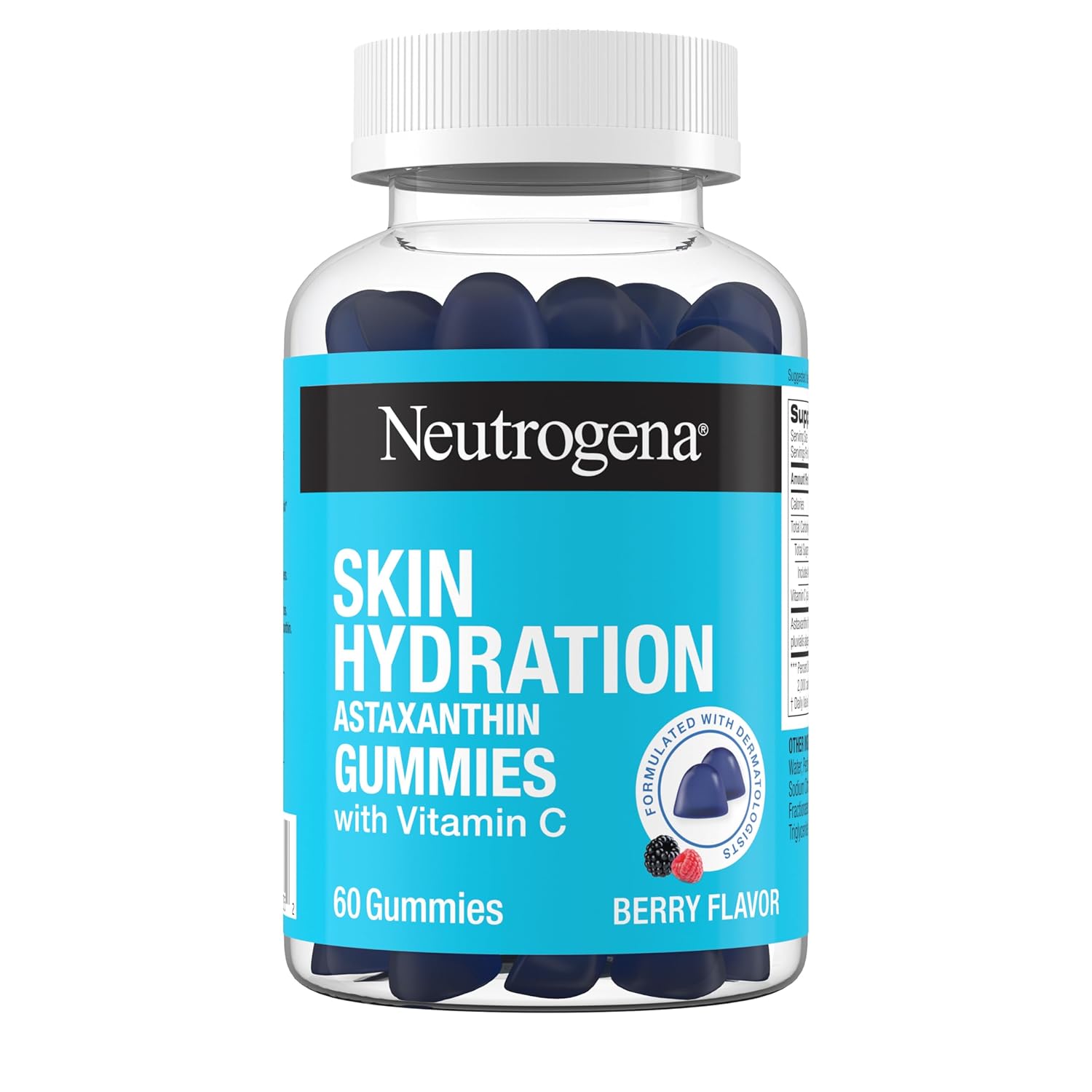 Neutrogena Skin Hydration Gummies with Astaxanthin & Vitamin C - 60 ct - Berry Flavor - Antioxidant Skincare Supplements for Healthy, Smooth Skin