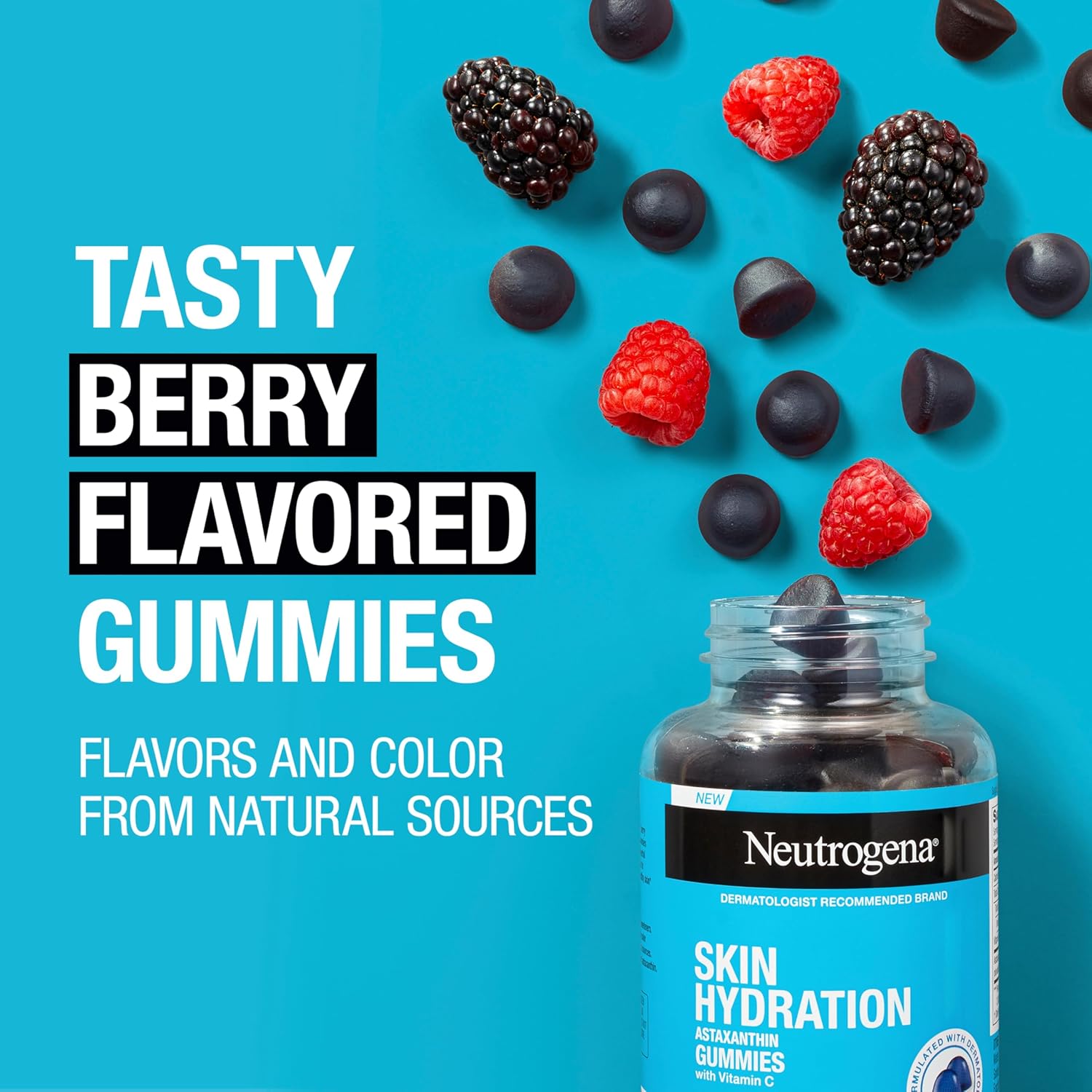 Neutrogena Skin Hydration Gummies with Astaxanthin & Vitamin C - 60 ct - Berry Flavor - Antioxidant Skincare Supplements for Healthy, Smooth Skin