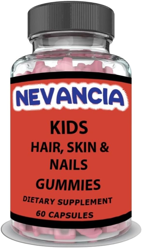 Nevancia Kids Hair, Skin & Nails Gummies - Biotin, B Vitamins, Vitamin C, Zinc - 60 Delicious Gummies for Stronger Nails, Healthier Hair, Natural Glow Skin