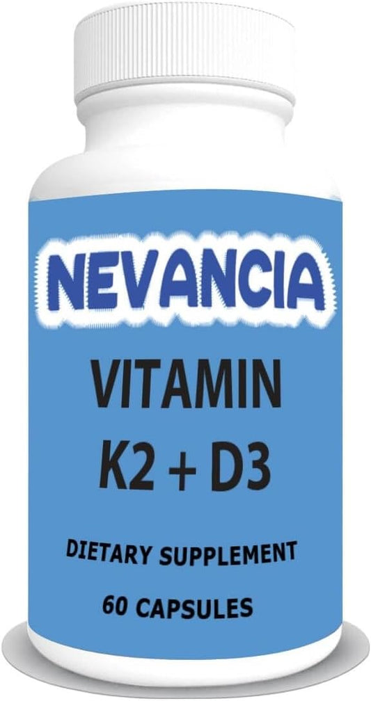 Nevancia Vitamin K2 + D3 with Calcium Capsules - Bone, Joint, Heart, & Immune Support - 60 Count