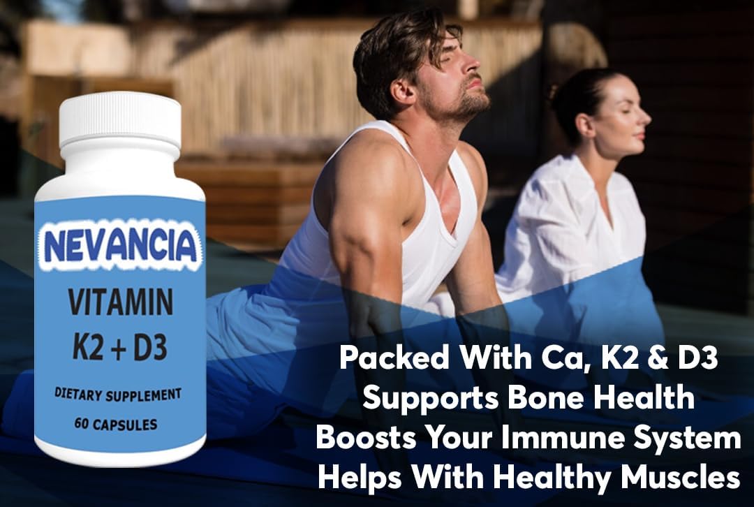 Nevancia Vitamin K2 + D3 with Calcium Capsules - Bone, Joint, Heart, & Immune Support - 60 Count