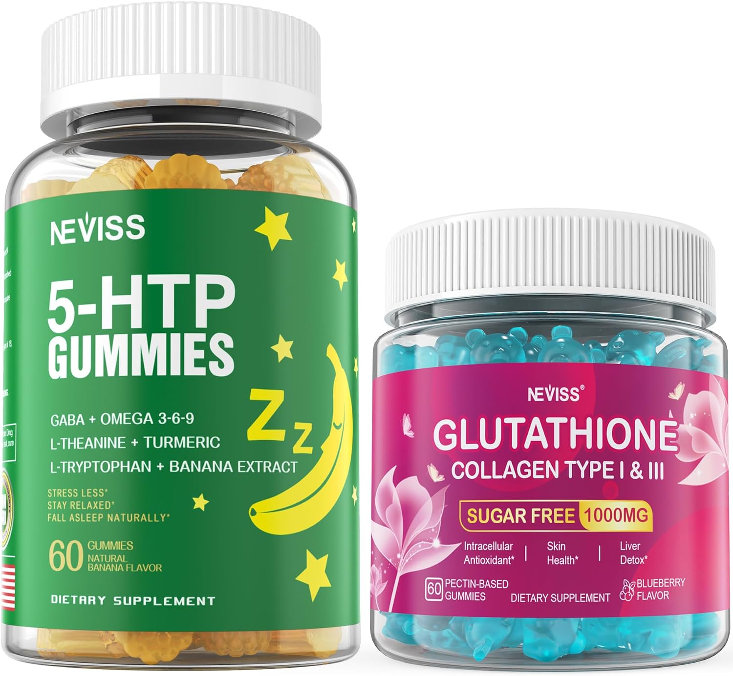 Nevis 5-HTP GABA and Glutathione Gummies Combo Pack - 180 Count