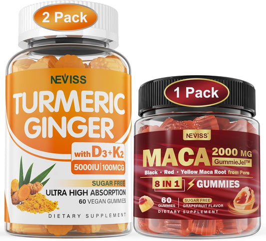Nevis Turmeric Ginger Gummies Bundle with Maca - 3 Pack Variety Set