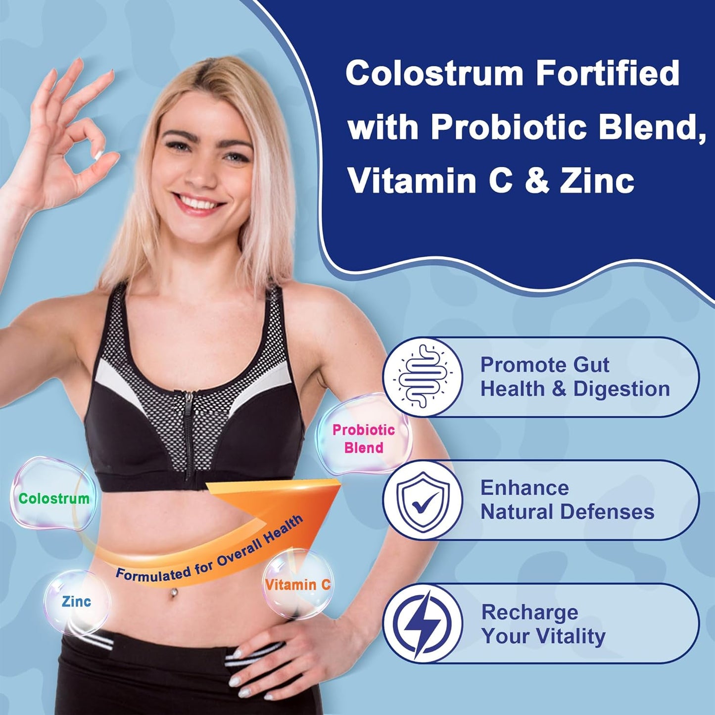 NEVISS Grass Fed Colostrum Gummies 1500mg with Probiotic, Zinc, Vitamin C - Immune & Gut Health Support - 60 Count