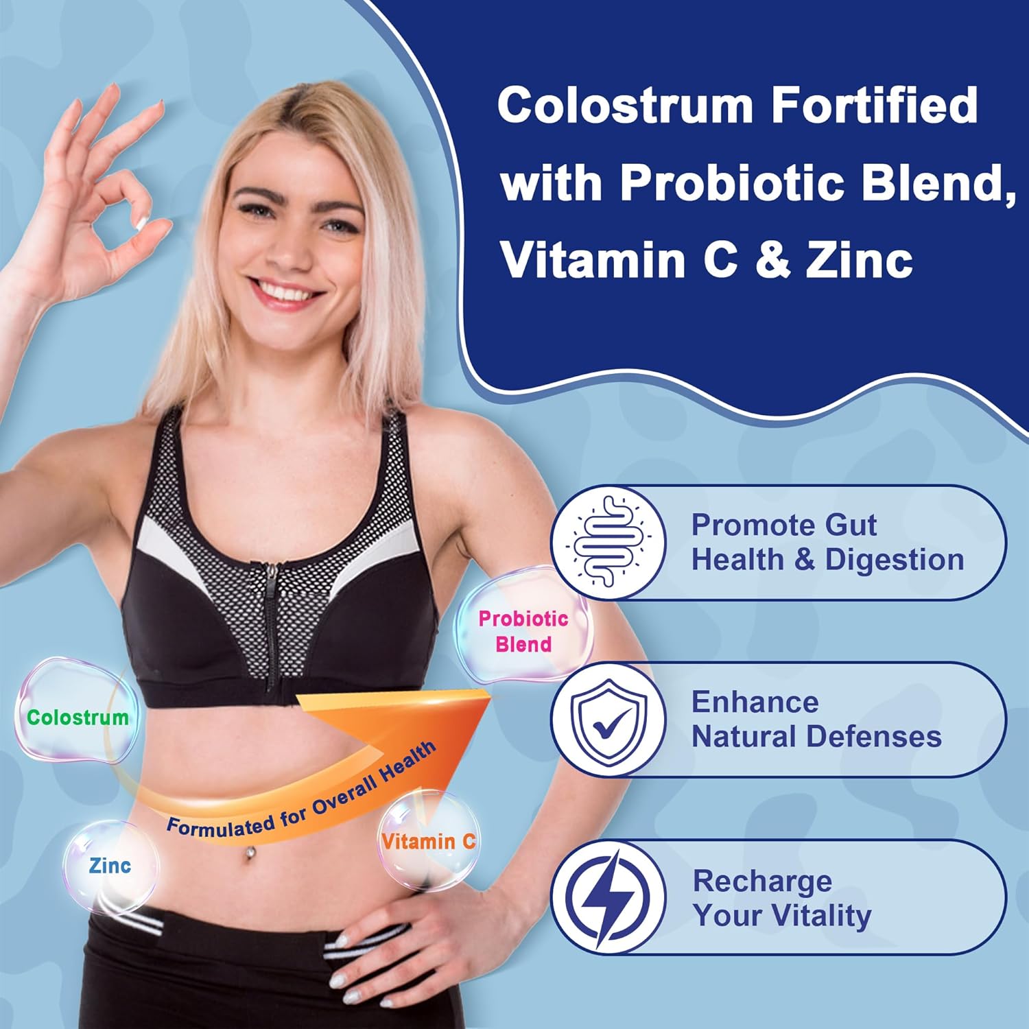 NEVISS Grass Fed Colostrum Gummies 1500mg with Probiotic, Zinc, Vitamin C - Immune & Gut Health Support - 60 Count