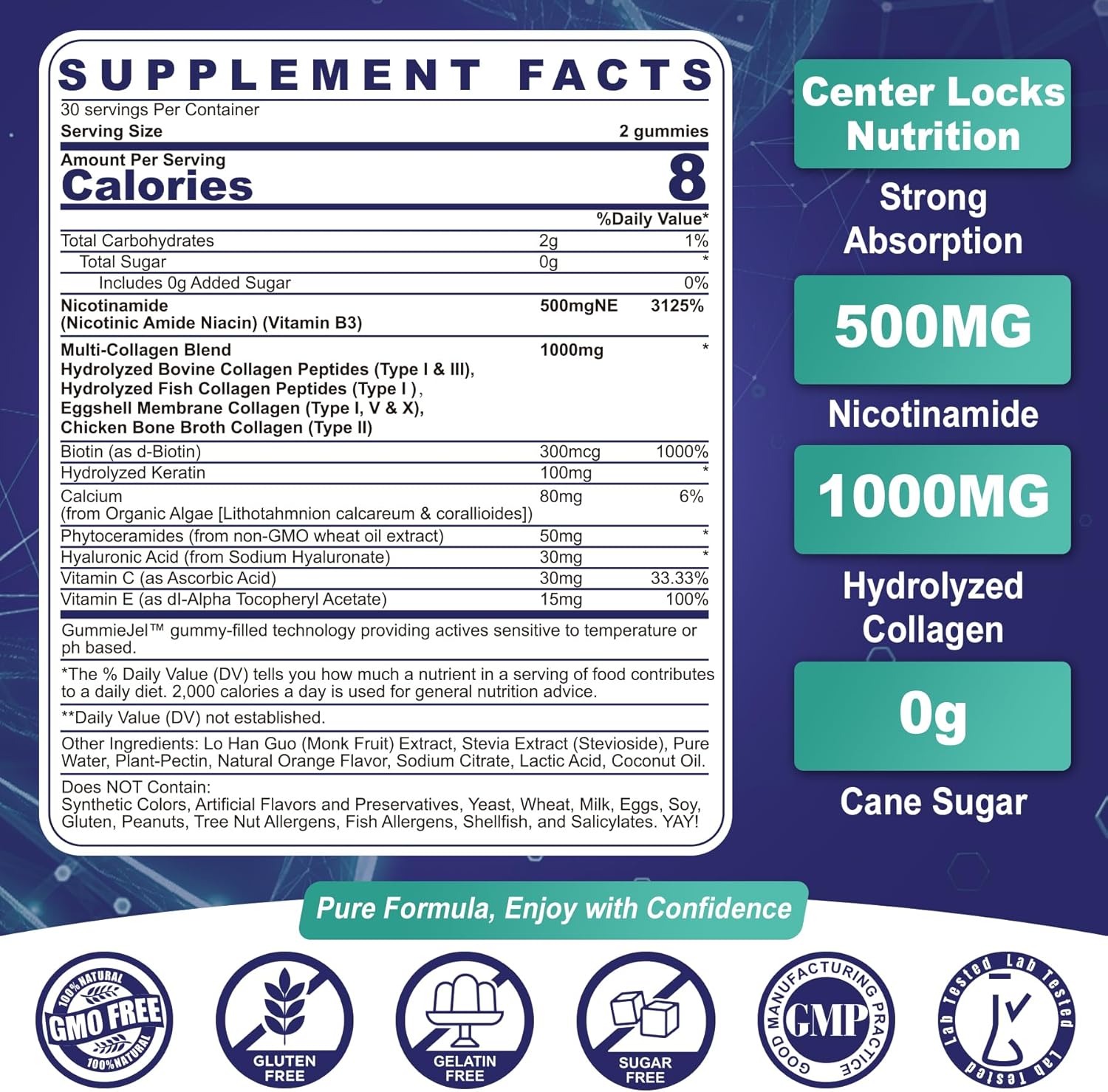 NEVISS Nicotinamide 500mg Gummies: NAD+ Supplement with Collagen Peptides for Healthy Aging, Longevity, and Brain Health - 120 Count