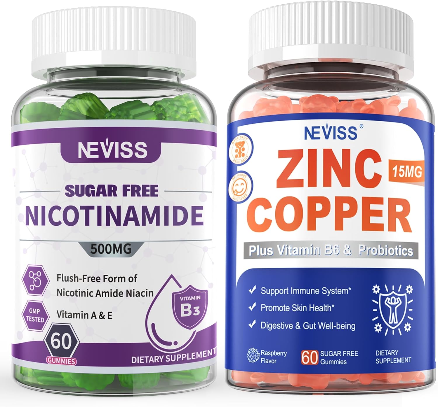 NEVISS Nicotinamide Gummies with Zinc and Copper - 500mg Supplement