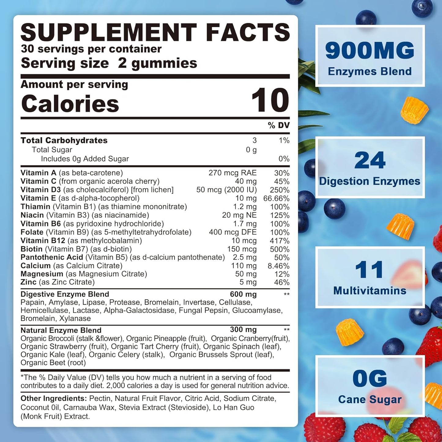 NEVISS Psyllium Husk Fiber Gummies with Prebiotic Blend & Multivitamins - Digestive Enzymes Chewable Supplement