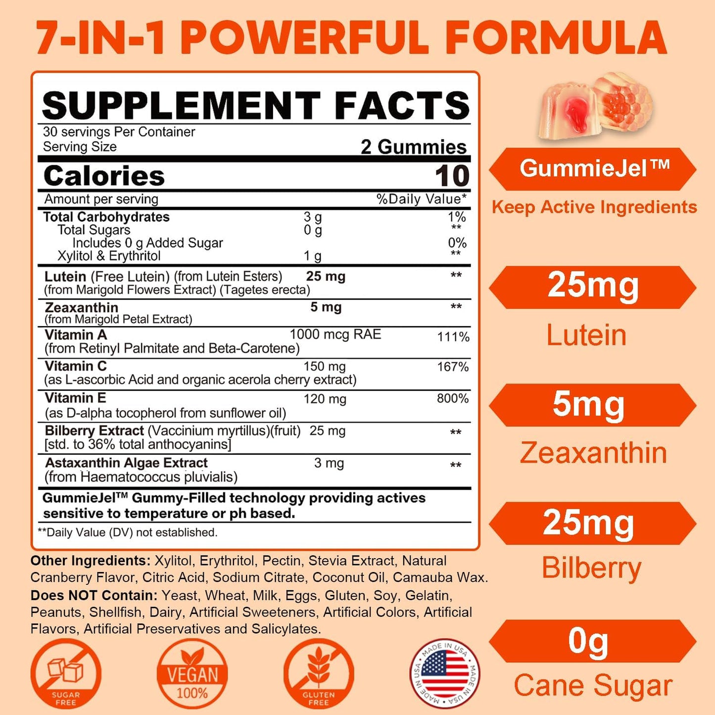 NEVISS Sugar Free Prebiotic Fiber Gummies with Lutein - 180 Count Pack