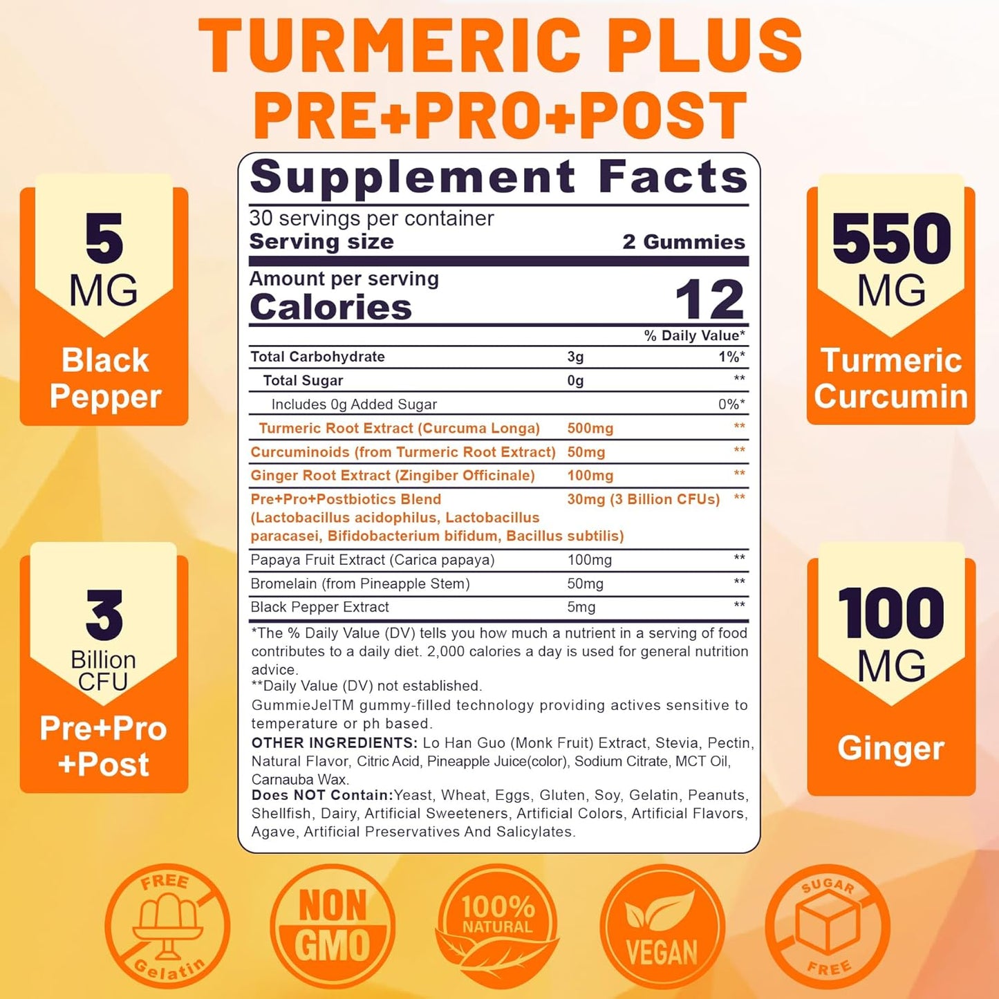 NEVISS Sugar-Free Turmeric Curcumin Gummies 550mg - Adult Formula
