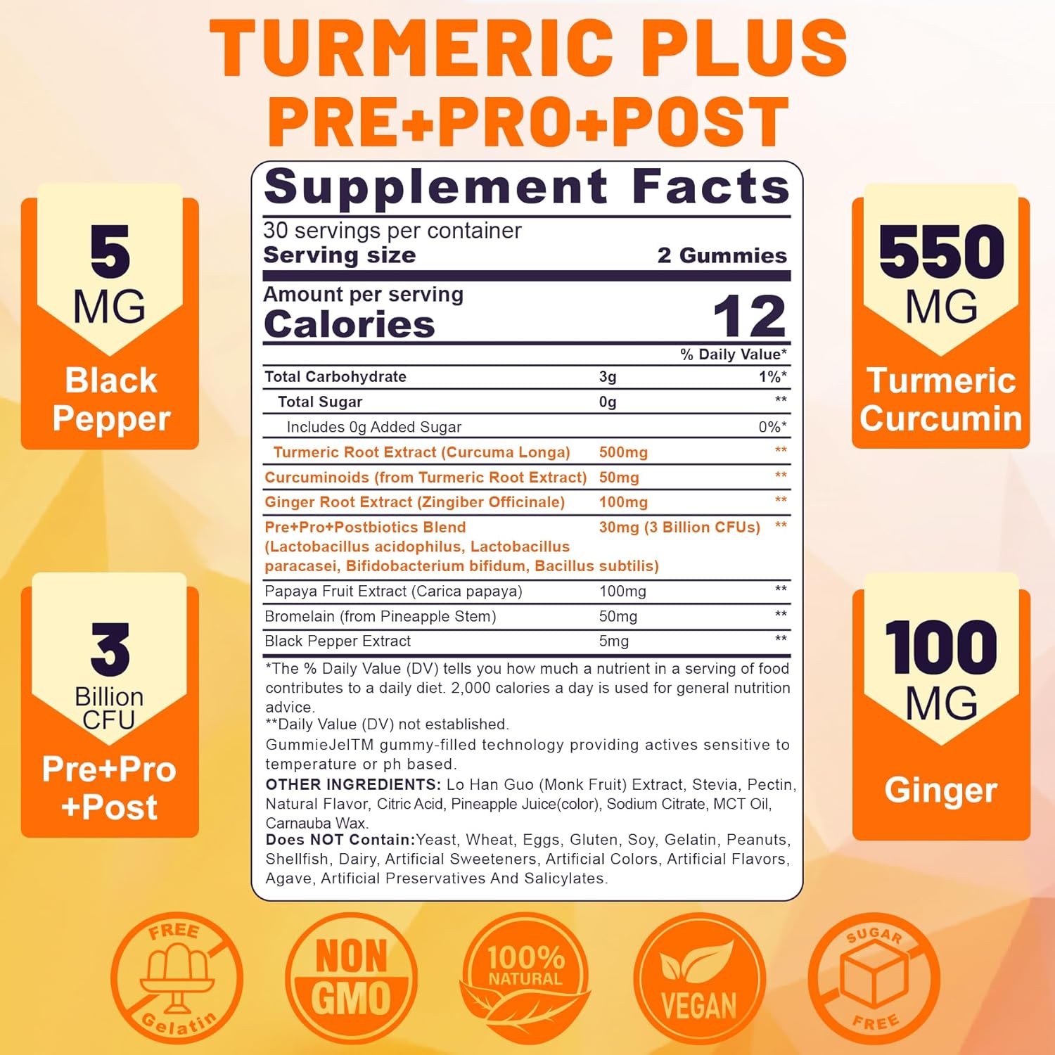NEVISS Sugar-Free Turmeric Curcumin Gummies 550mg - Adult Formula