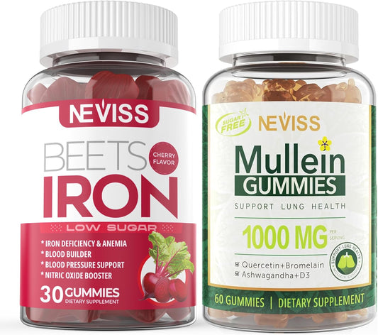NEVISS Vegan Iron Gummies with 12.5mg Carbonyl Iron - Sugar Free Mullein Supplement