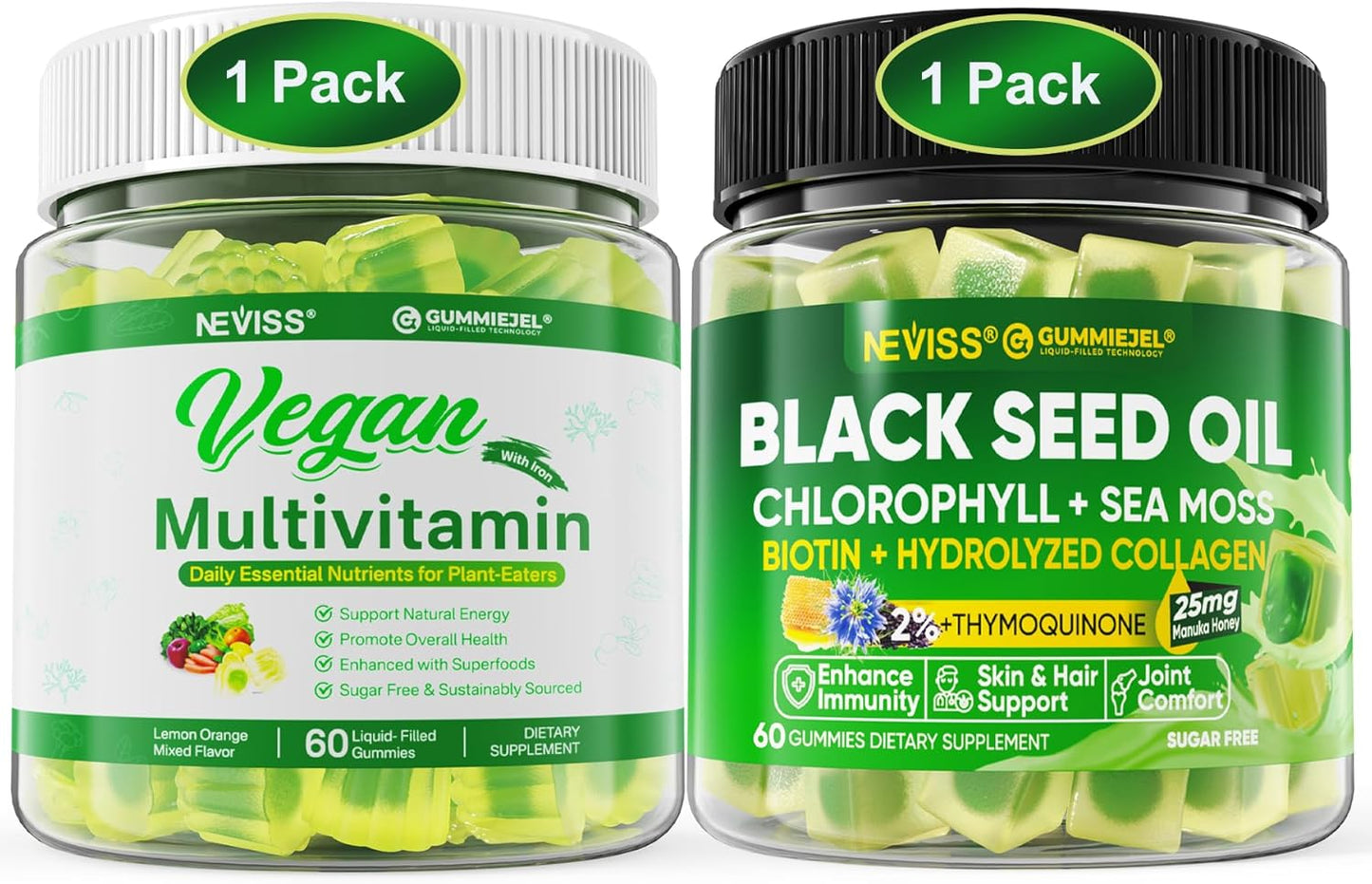 NEVISS Vegan Multivitamin Gummies with Iron and Black Seed Oil for Women and Men - BoostGo Australia