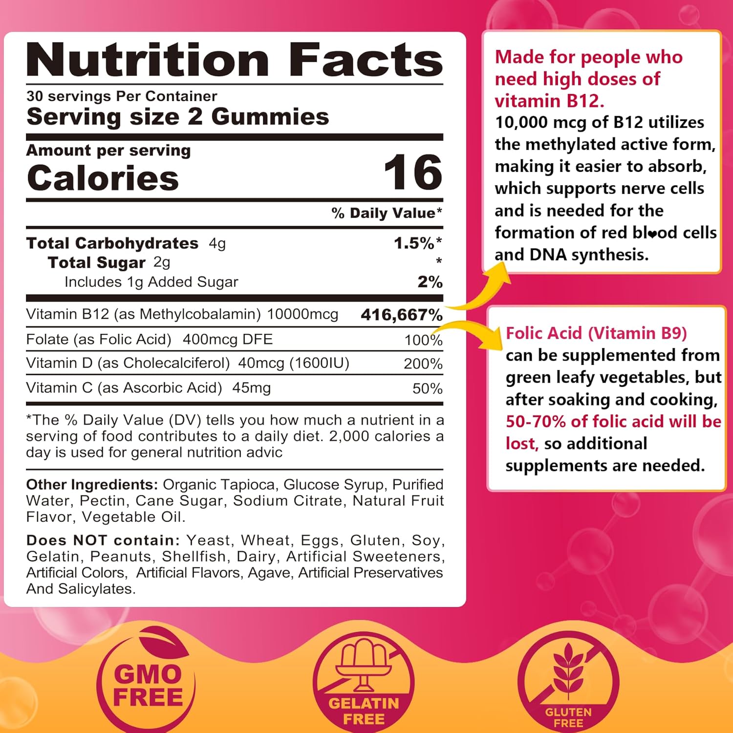 NEVISS Vitamin B12 10000 mcg Gummies with Vitamin D3, Folate & C for Energy, Metabolism & Immune Support, 120 Count