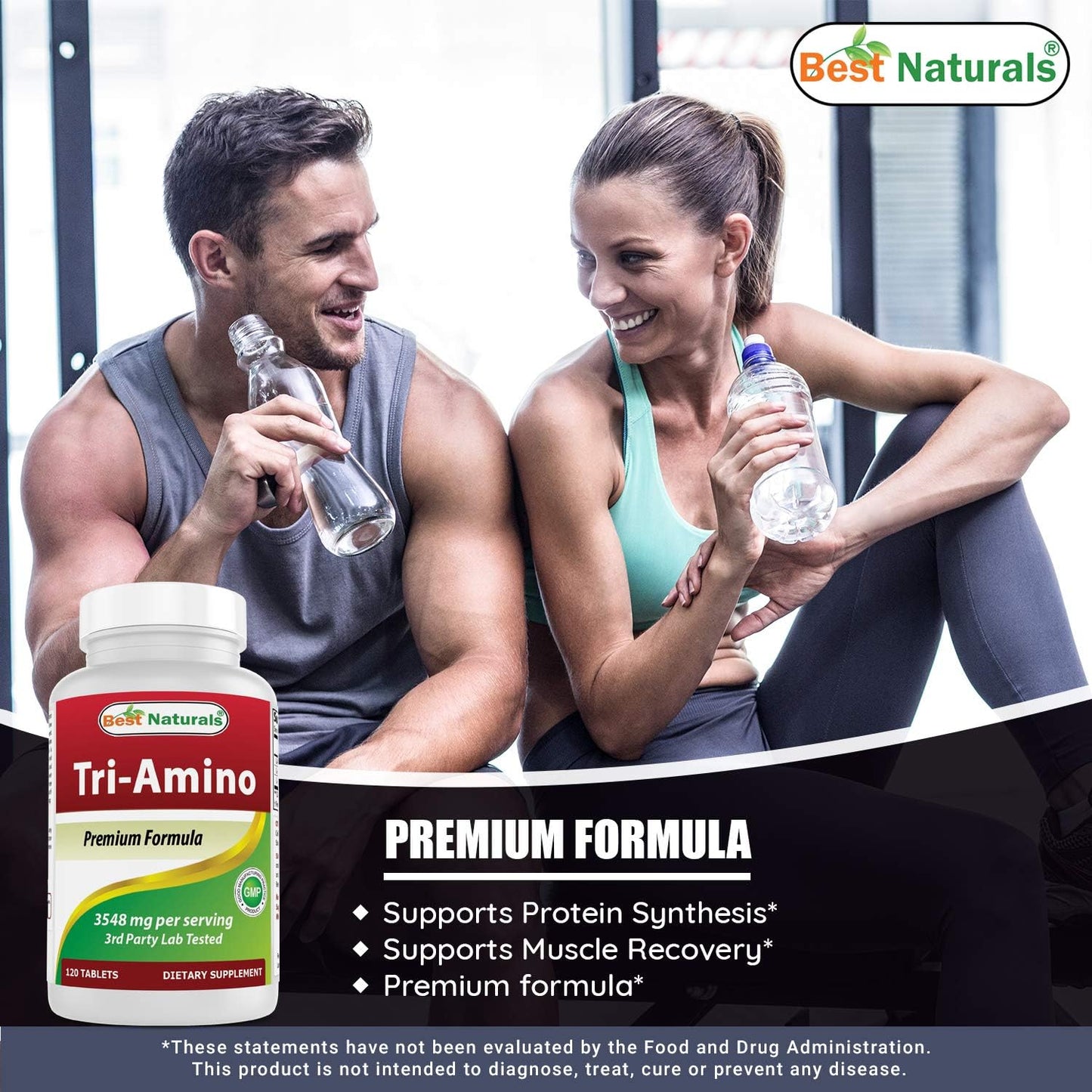 New and Improved Best Naturals Tri-Amino Supplement with L-Arginine, L-Ornithine, and L-Lysine - 120 Tablets