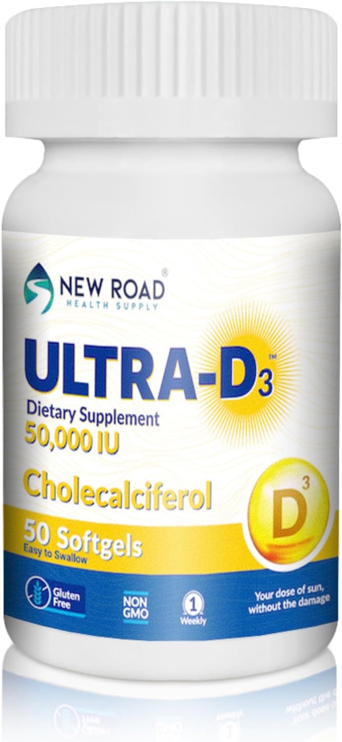 New Road Health Supply Ultra-D3 Softgel Supplement - 50000 IU Vitamin D, Weekly Dose for Bone and Immune Support, Gluten Free - 50 Count - BoostGo Australia