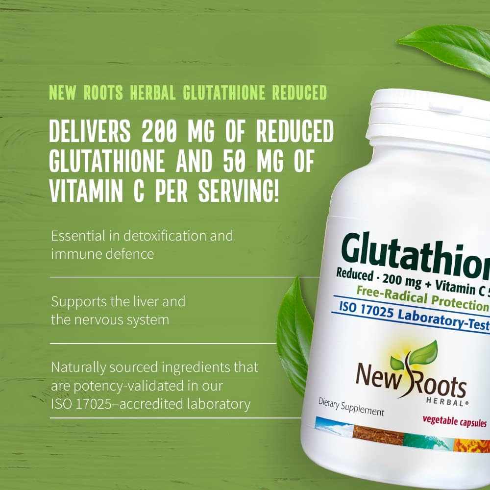 New Roots Glutathione and Vitamin C Supplement for Detox and Immune Support (60 Veg Caps) | Liver Support, Gluten Free, Non-GMO