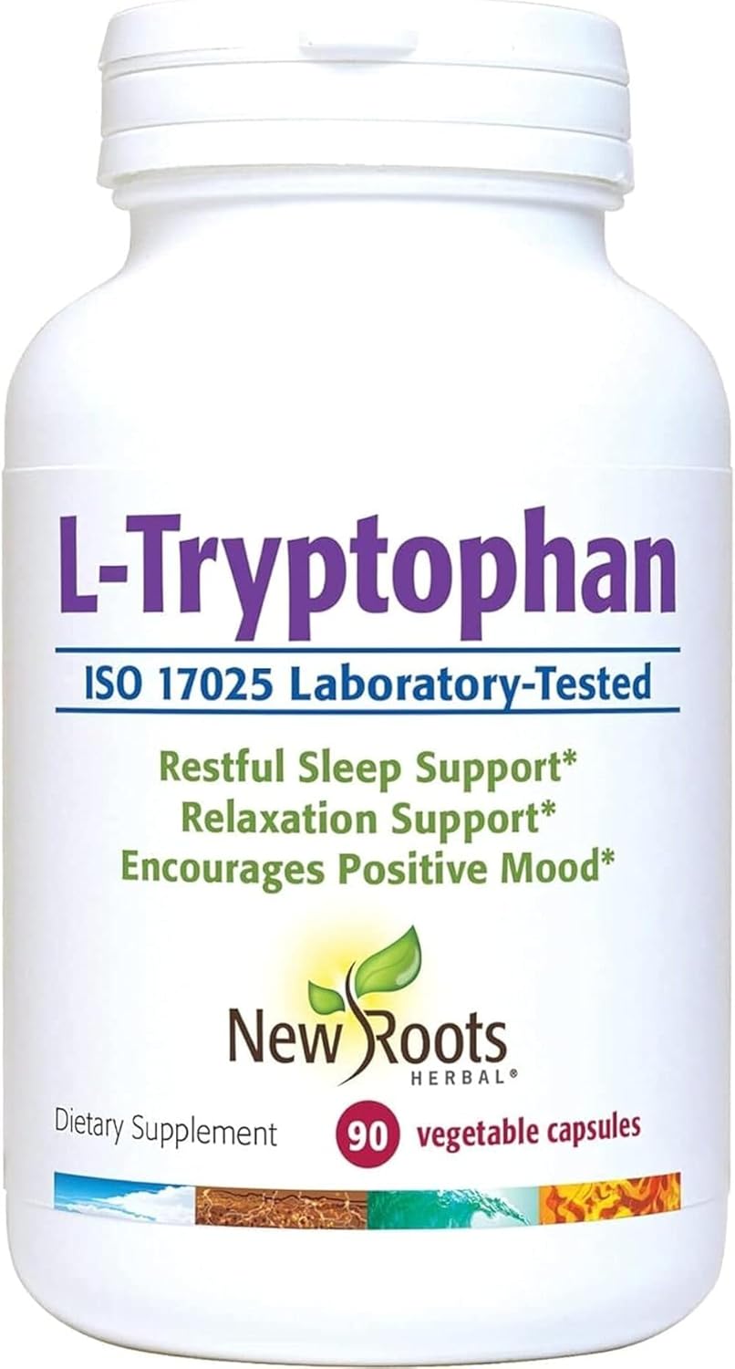 New Roots Herbal L-Tryptophan Supplement - 90 Capsules, 220mg, Herbal Sleep Aid, Mood & Stress Support - Gluten-Free, Non-GMO, Vegetarian