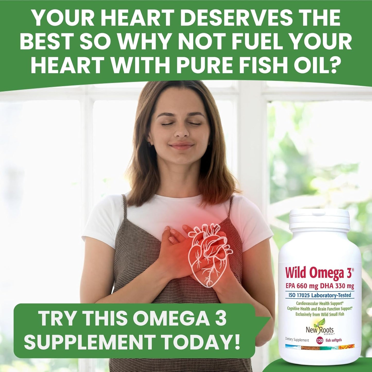 New Roots Herbal Wild Omega-3 Fish Oil Supplement - 900mg EPA, 600mg DHA, High Concentration, Vitamin E - 120 Softgels