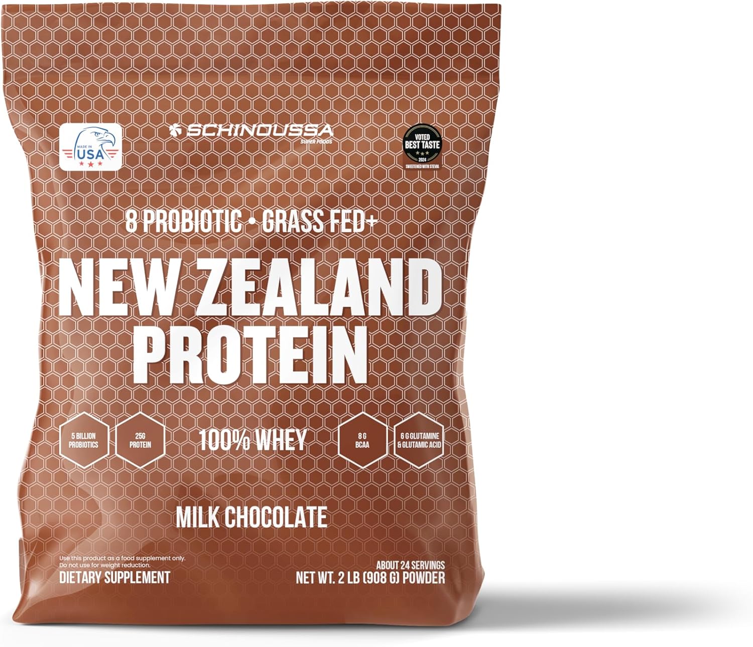 New Zealand Grass-Fed Probiotic Whey Protein Powder - Chocolate Flavor - 2 lb - 910g - 24 Servings