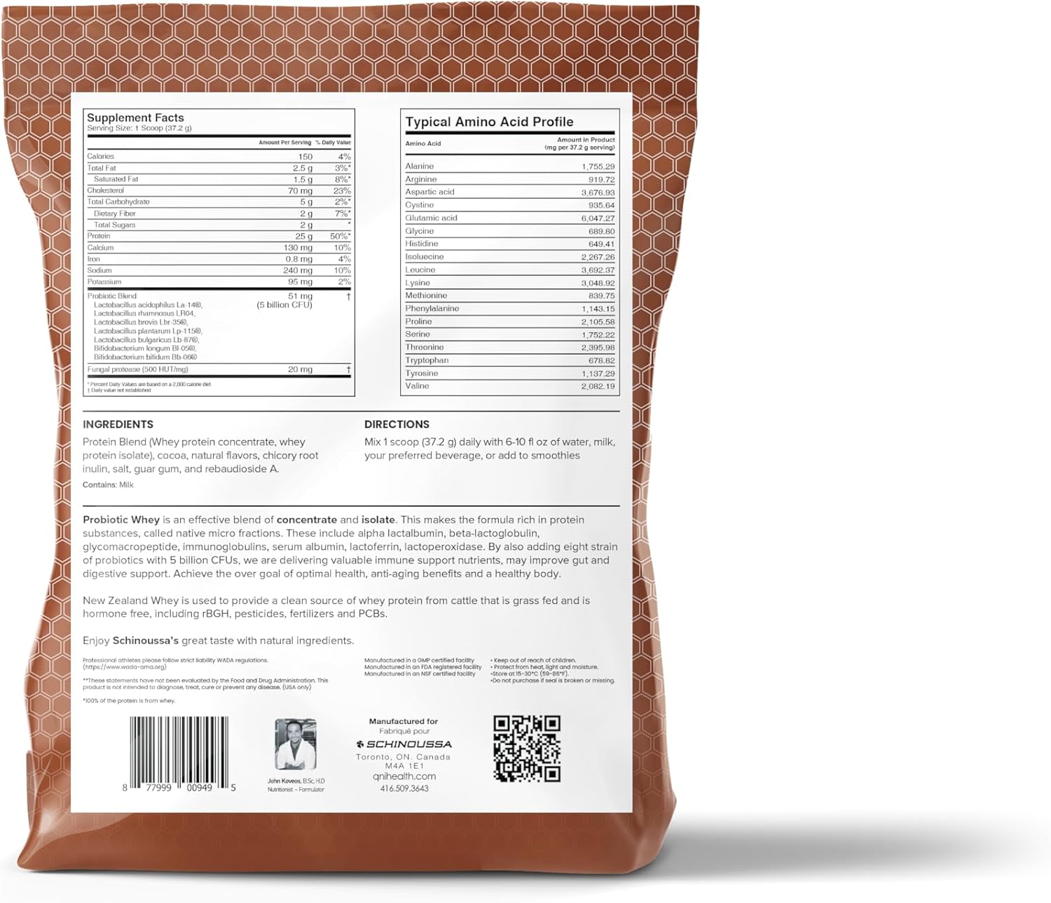 New Zealand Grass-Fed Probiotic Whey Protein Powder - Chocolate Flavor - 2 lb - 910g - 24 Servings