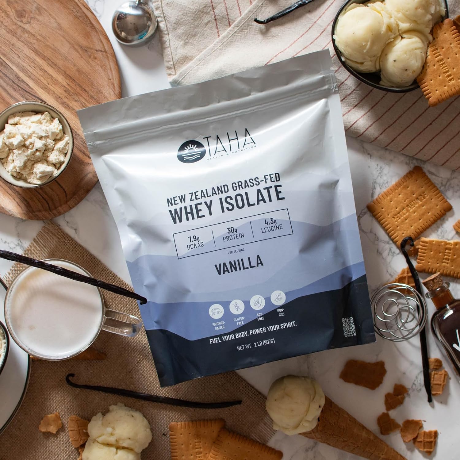 New Zealand Grass-Fed Vanilla Whey Protein Isolate Powder - 30g Protein, 7.9g BCAAs, 4.3g Leucine - Gluten-Free, Keto, Kosher - 2LB, 25 Servings