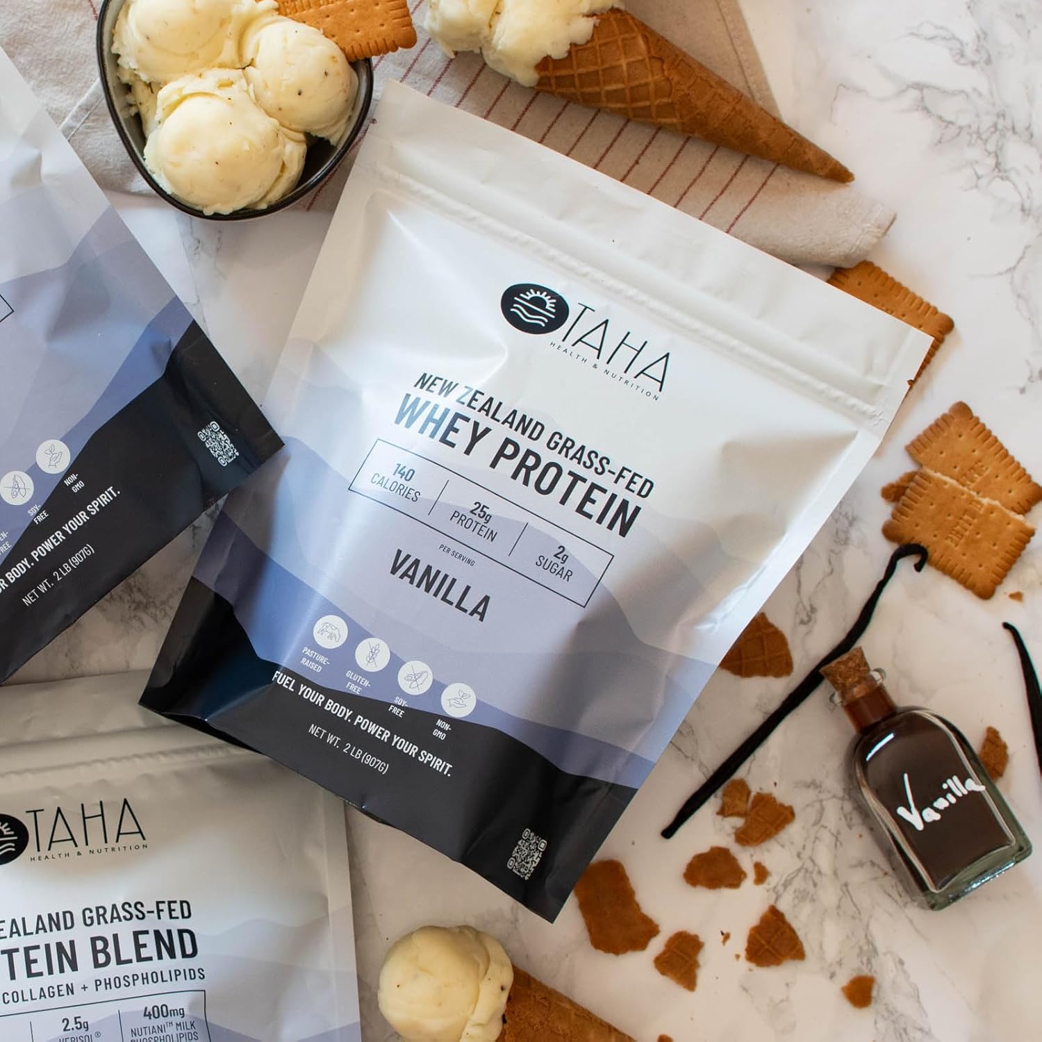 New Zealand Grass-Fed Vanilla Whey Protein Powder, 25g Protein, 140 Calories, 2g Sugar | Gluten & Soy Free, Keto, Kosher | 2LB